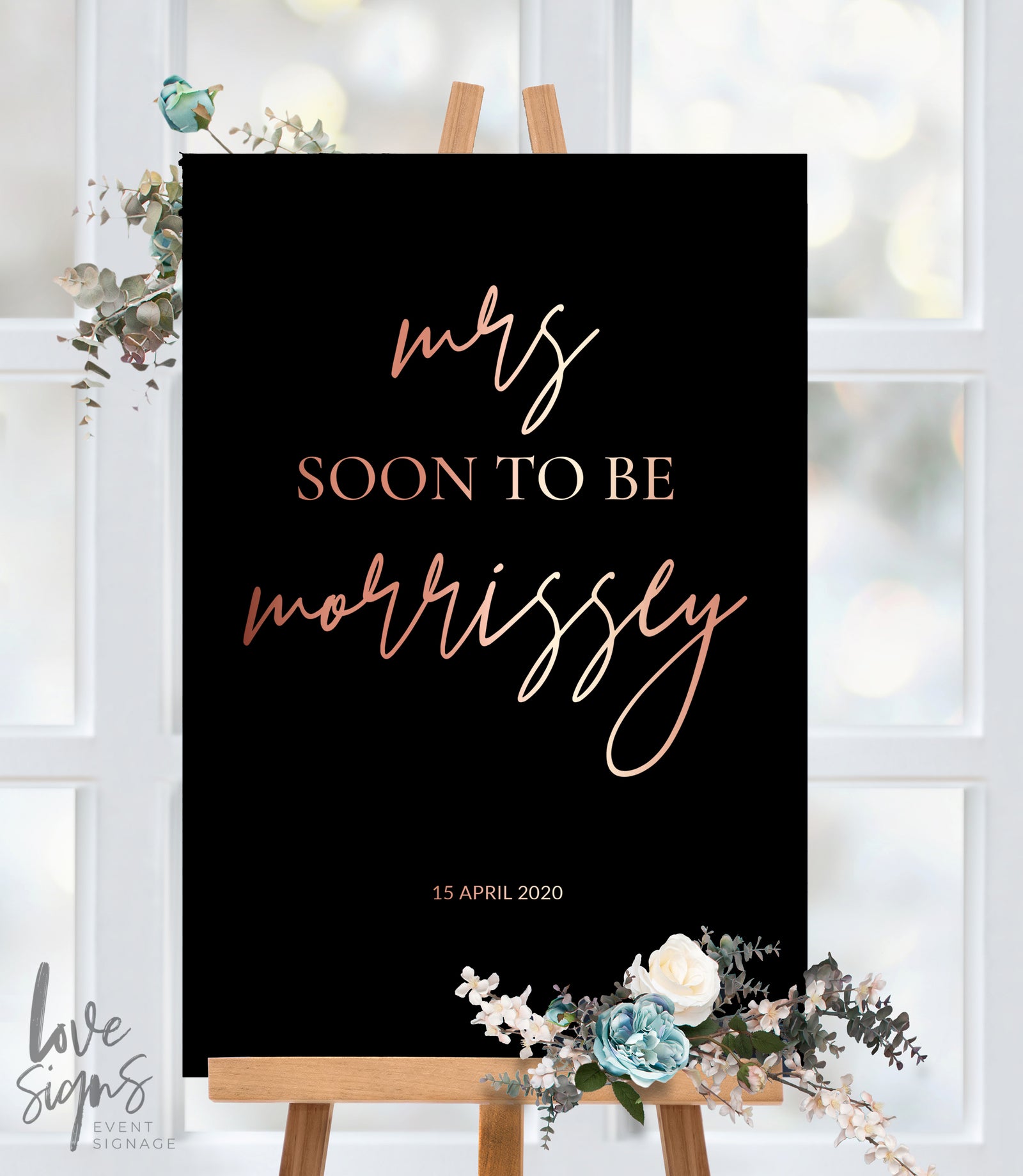 CLASSIC MODERN "MRS SOON TO BE ..." BACHELORETTE WELCOME SIGN / BLACK (B201)