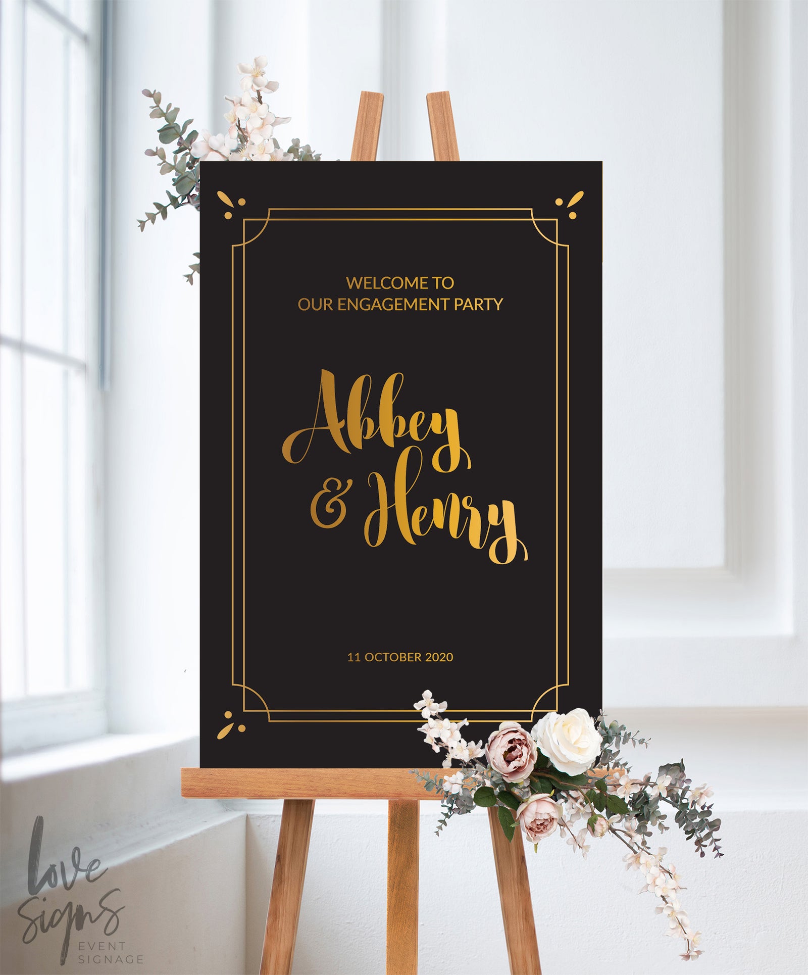 ART DECO ENGAGEMENT WELCOME SIGN / BLACK (E114)