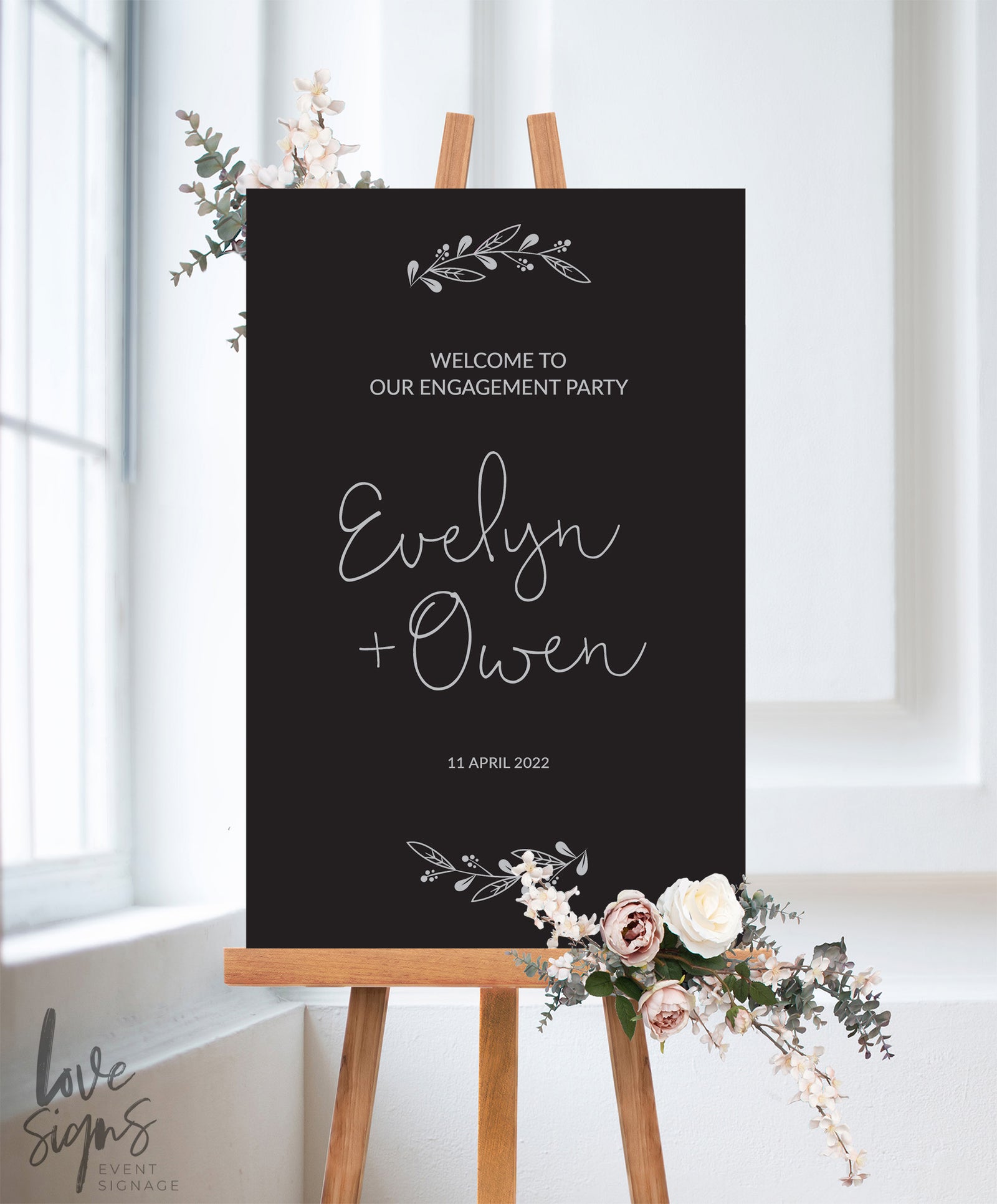 MODERN BOTANICAL ENGAGEMENT WELCOME SIGN / BLACK (E115)