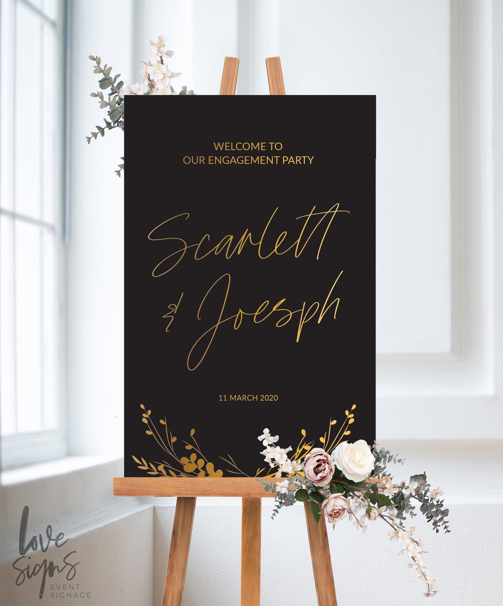 MODERN HANDWRITTEN ENGAGEMENT WELCOME SIGN / BLACK (E116)