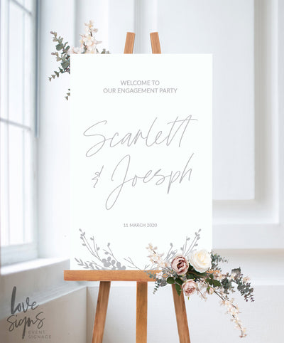 MODERN HANDWRITTEN ENGAGEMENT WELCOME SIGN / WHITE (E116)