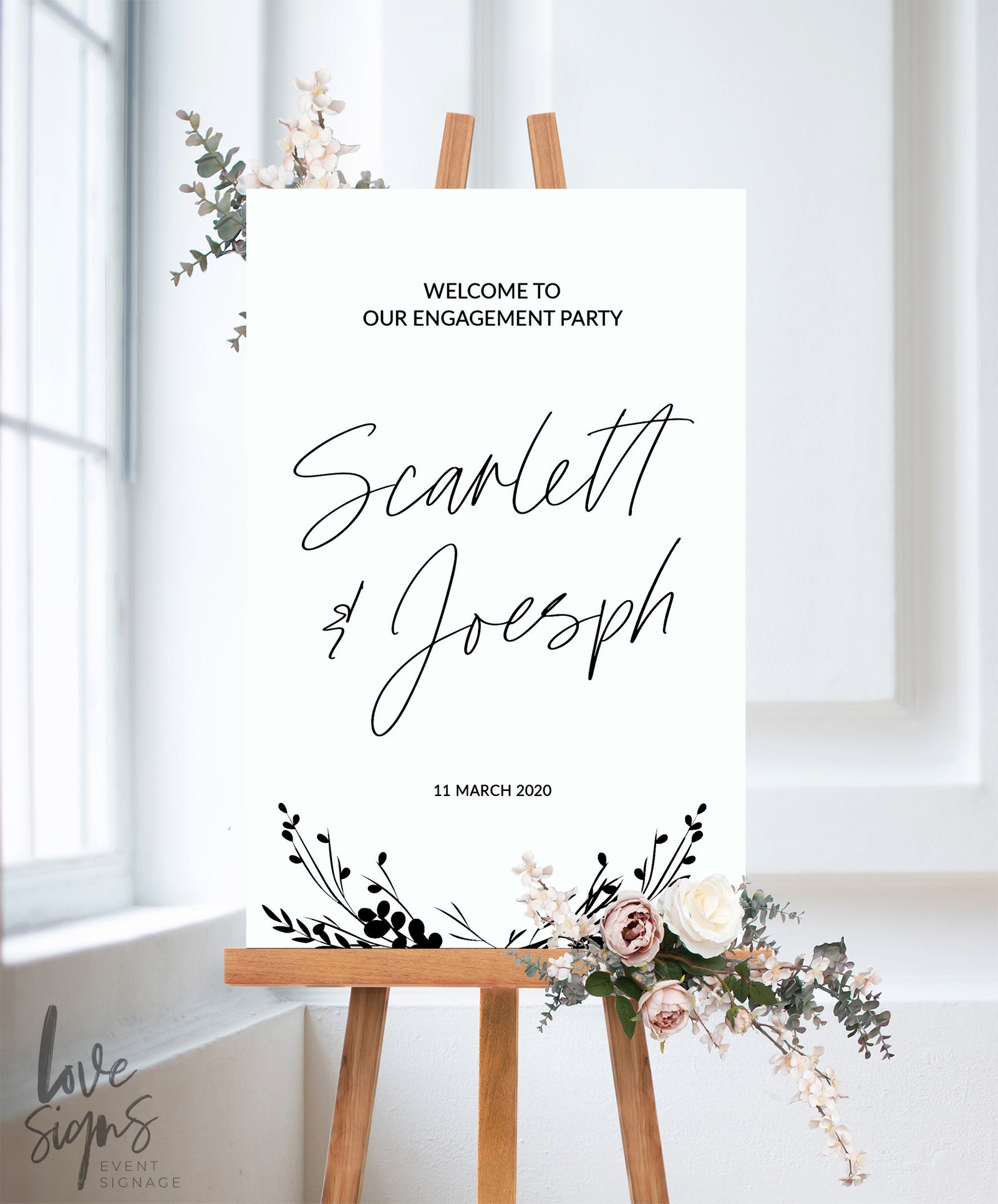 MODERN HANDWRITTEN ENGAGEMENT WELCOME SIGN / WHITE (E116)