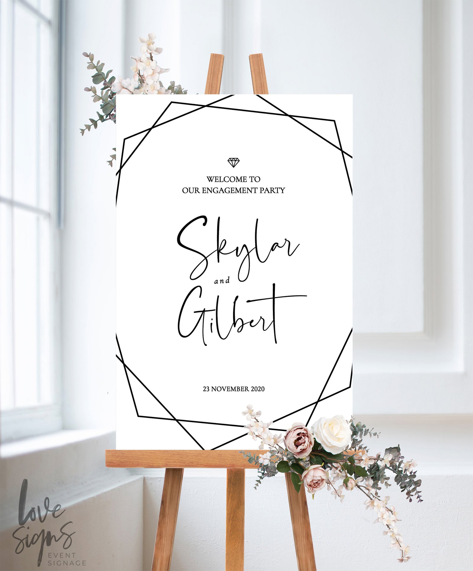 MODERN SCRIPT ENGAGEMENT WELCOME SIGN / WHITE (E118)