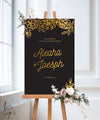 ELEGANT FLORAL ENGAGEMENT WELCOME SIGN / BLACK (E119)