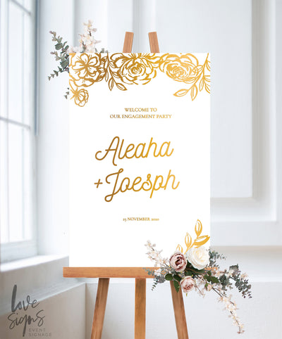 ELEGANT FLORAL ENGAGEMENT WELCOME SIGN / WHITE (E119)