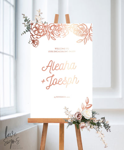 ELEGANT FLORAL ENGAGEMENT WELCOME SIGN / WHITE (E119)