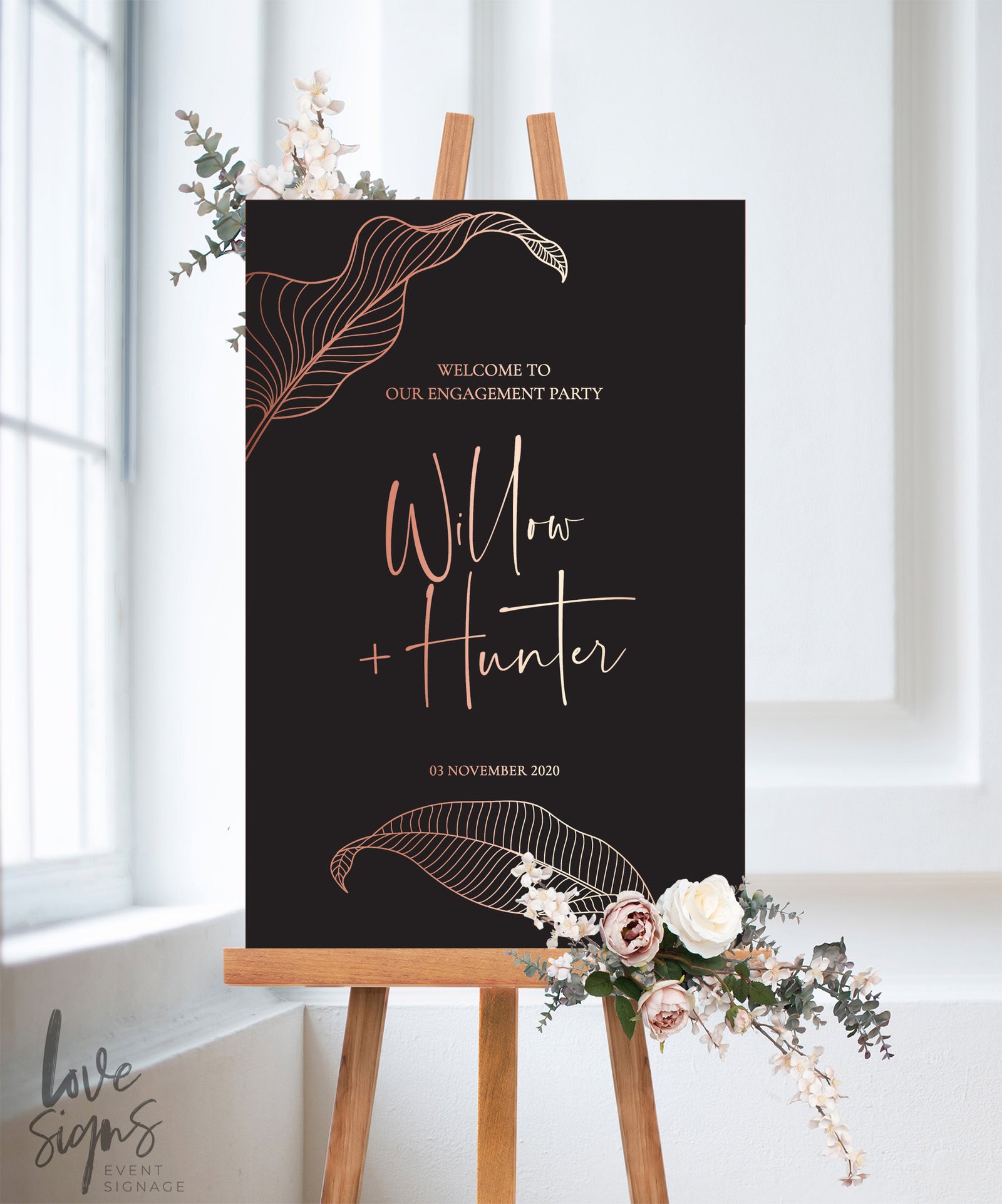 BOHO BOTANICAL ENGAGEMENT WELCOME SIGN / BLACK (E120)
