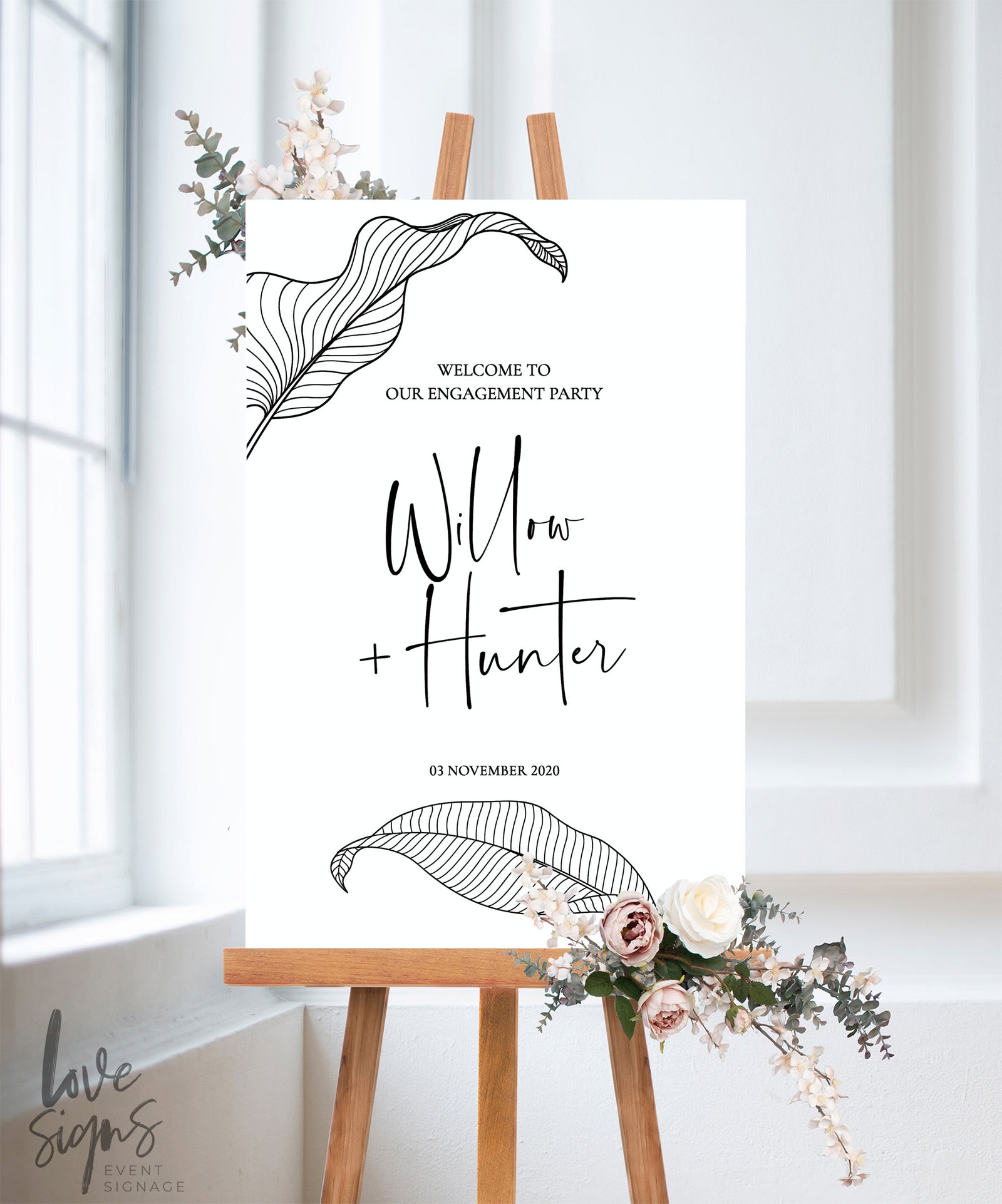 BOHO BOTANICAL ENGAGEMENT WELCOME SIGN / WHITE (E120)