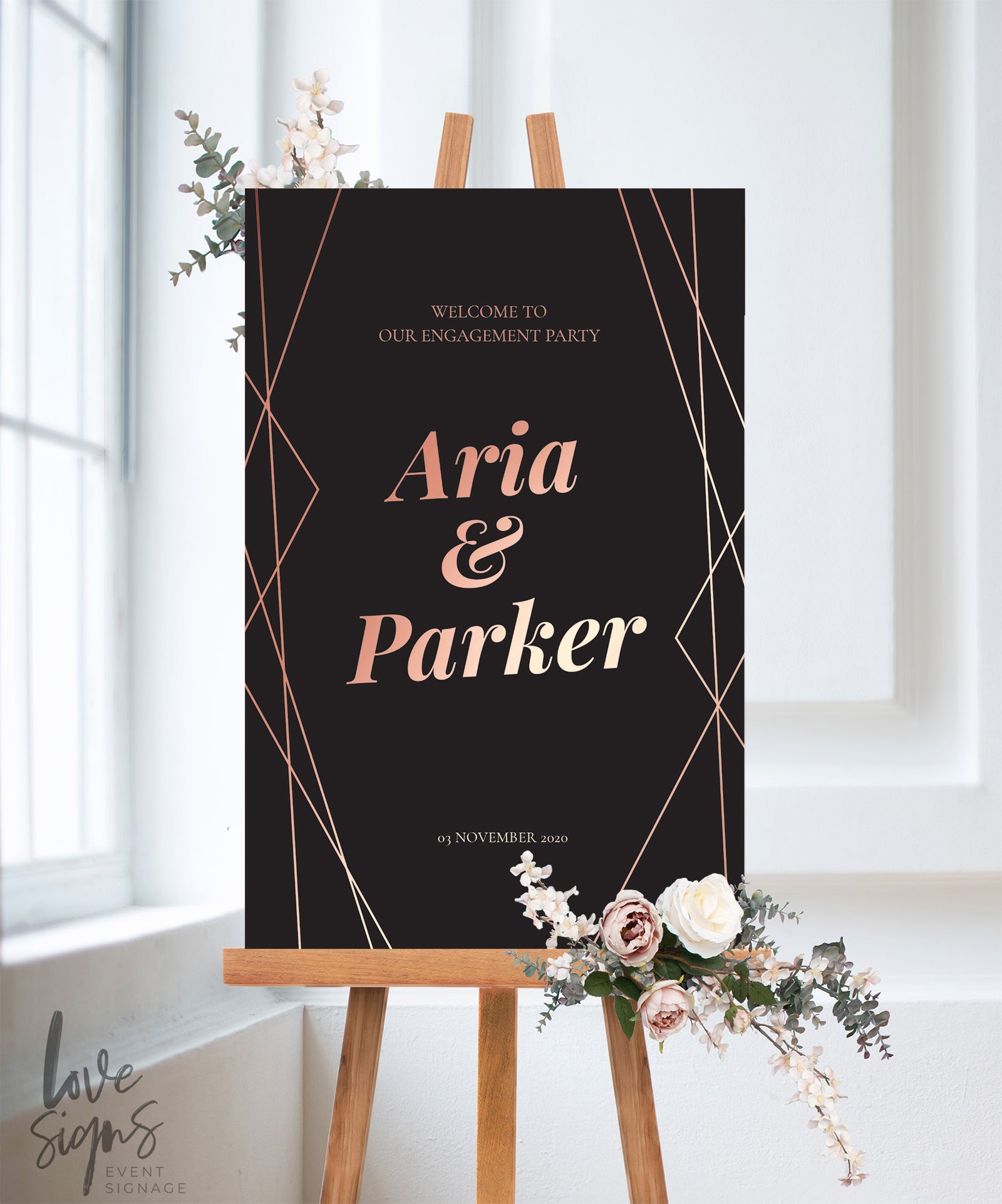 ART DECO ENGAGEMENT WELCOME SIGN / BLACK (E121)