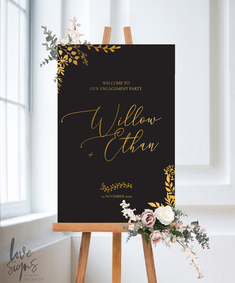 MODERN CALLIGRAPHY ENGAGEMENT WELCOME SIGN / BLACK (E122)
