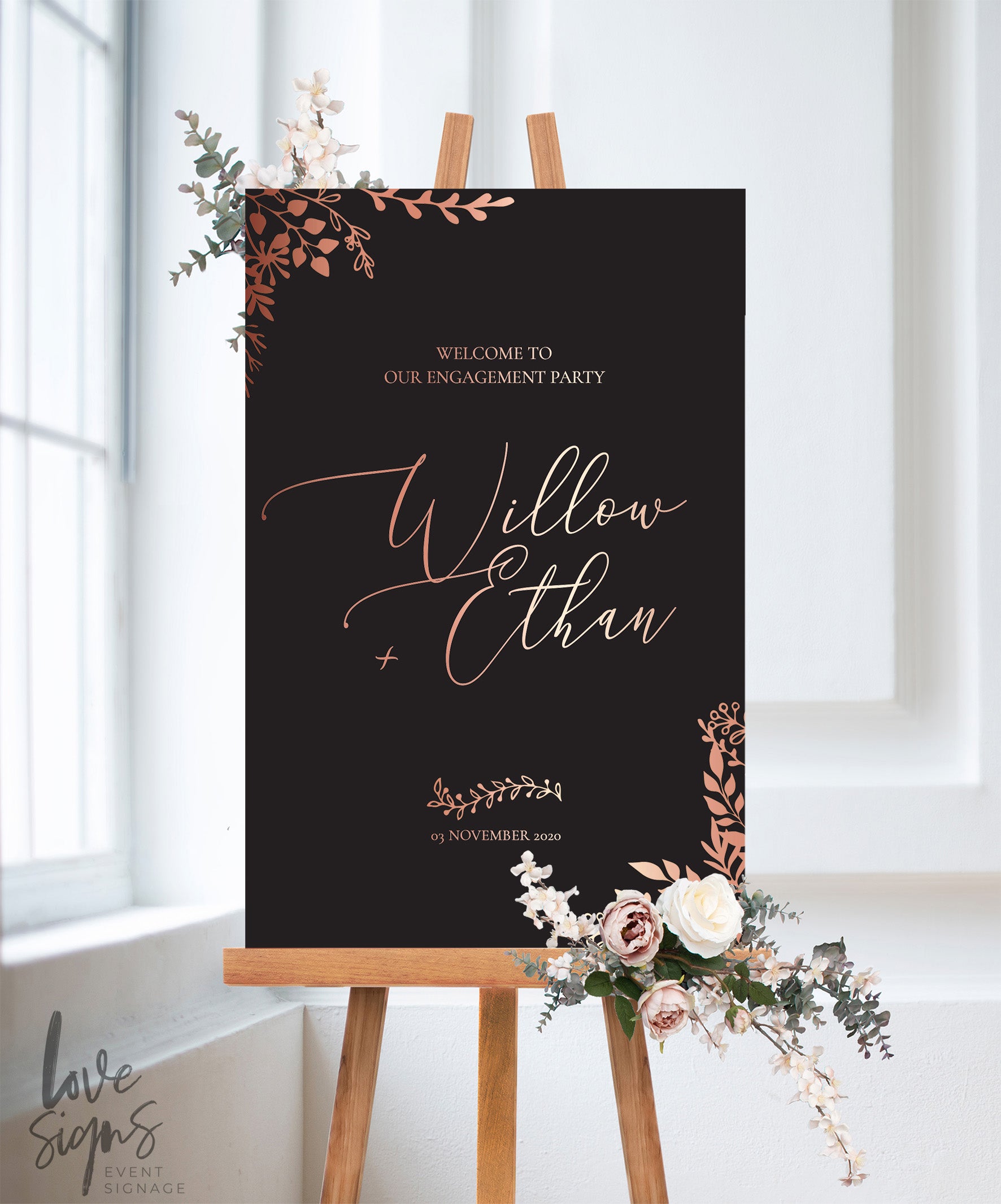 MODERN CALLIGRAPHY ENGAGEMENT WELCOME SIGN / BLACK (E122)