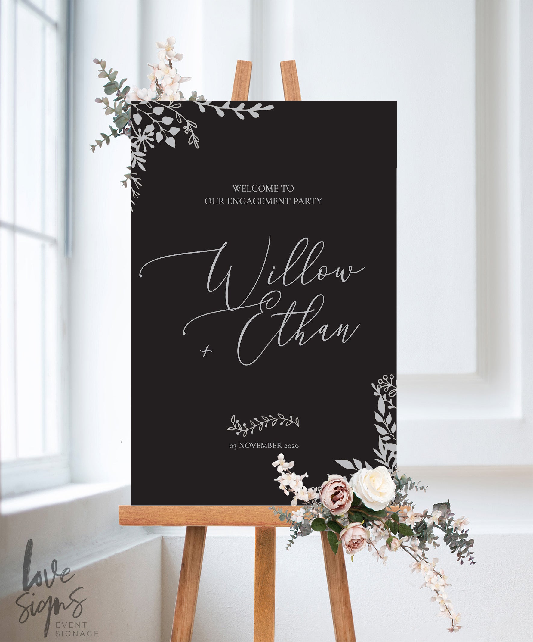 MODERN CALLIGRAPHY ENGAGEMENT WELCOME SIGN / BLACK (E122)