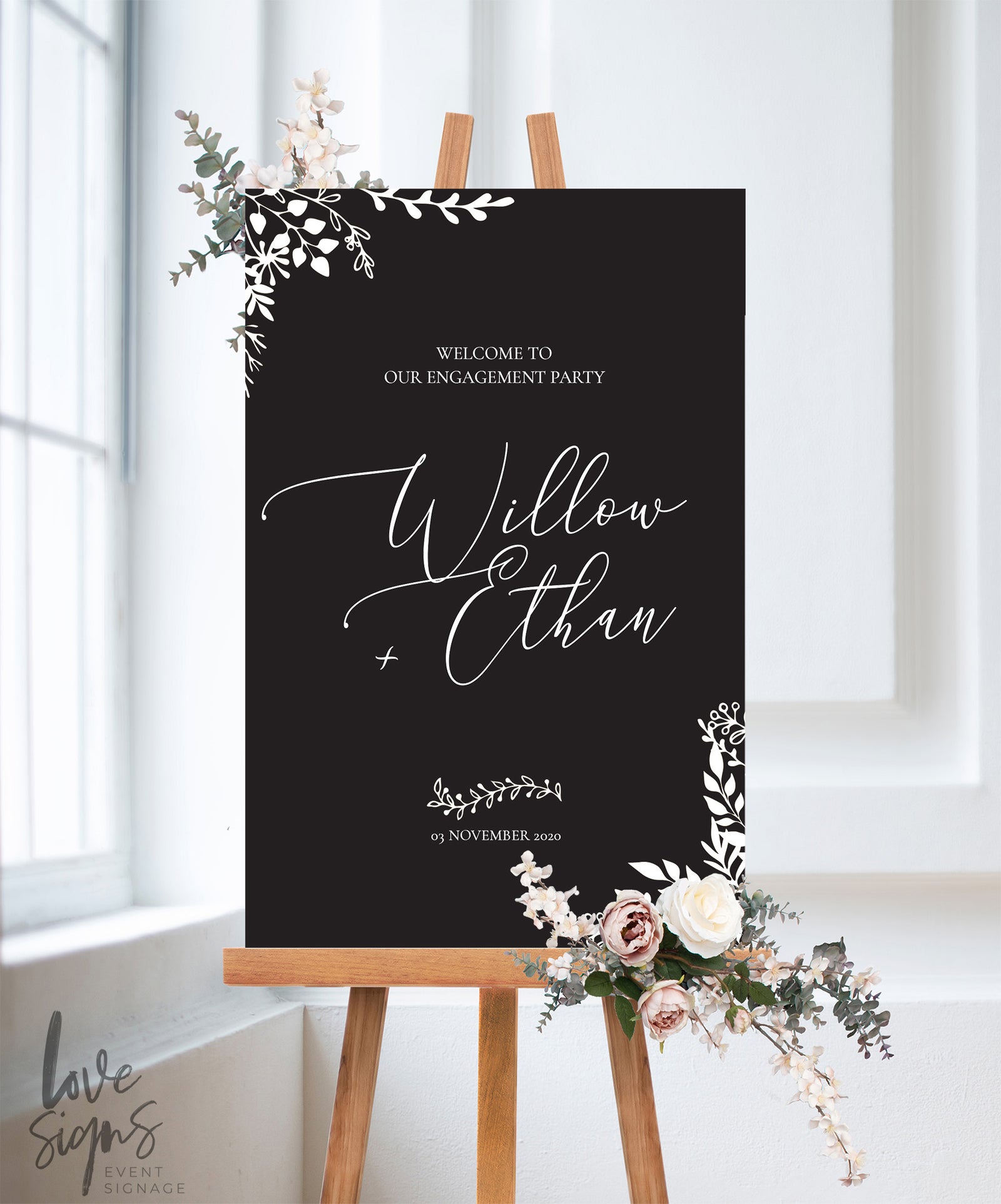 MODERN CALLIGRAPHY ENGAGEMENT WELCOME SIGN / BLACK (E122)