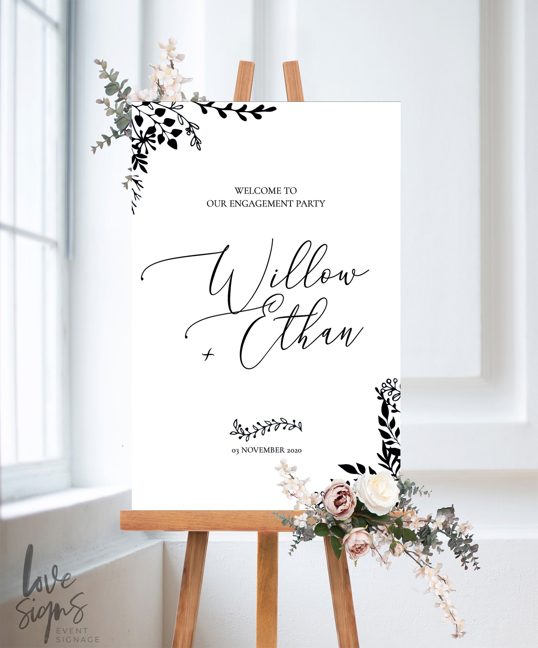 MODERN CALLIGRAPHY ENGAGEMENT WELCOME SIGN / WHITE (E122)