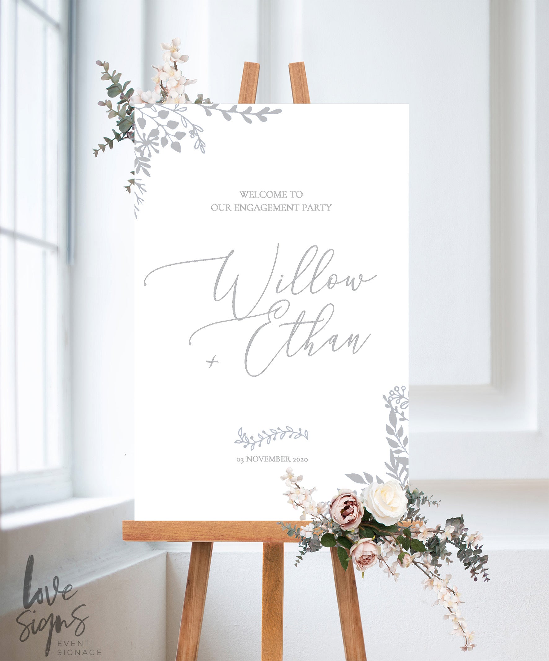 MODERN CALLIGRAPHY ENGAGEMENT WELCOME SIGN / WHITE (E122)