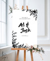 FLORAL BRUSH ENGAGEMENT WELCOME SIGN / WHITE (E123)
