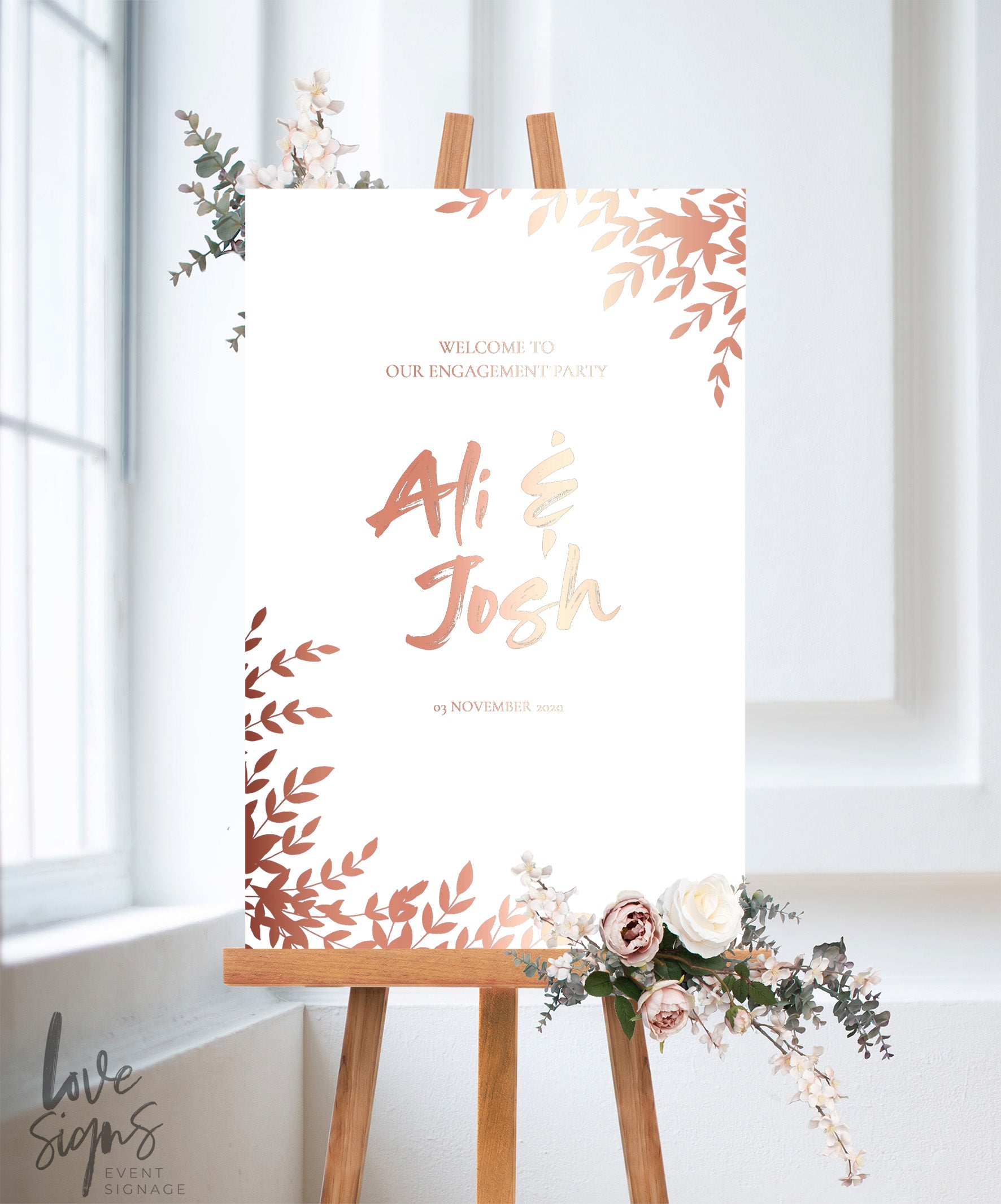 FLORAL BRUSH ENGAGEMENT WELCOME SIGN / WHITE (E123)