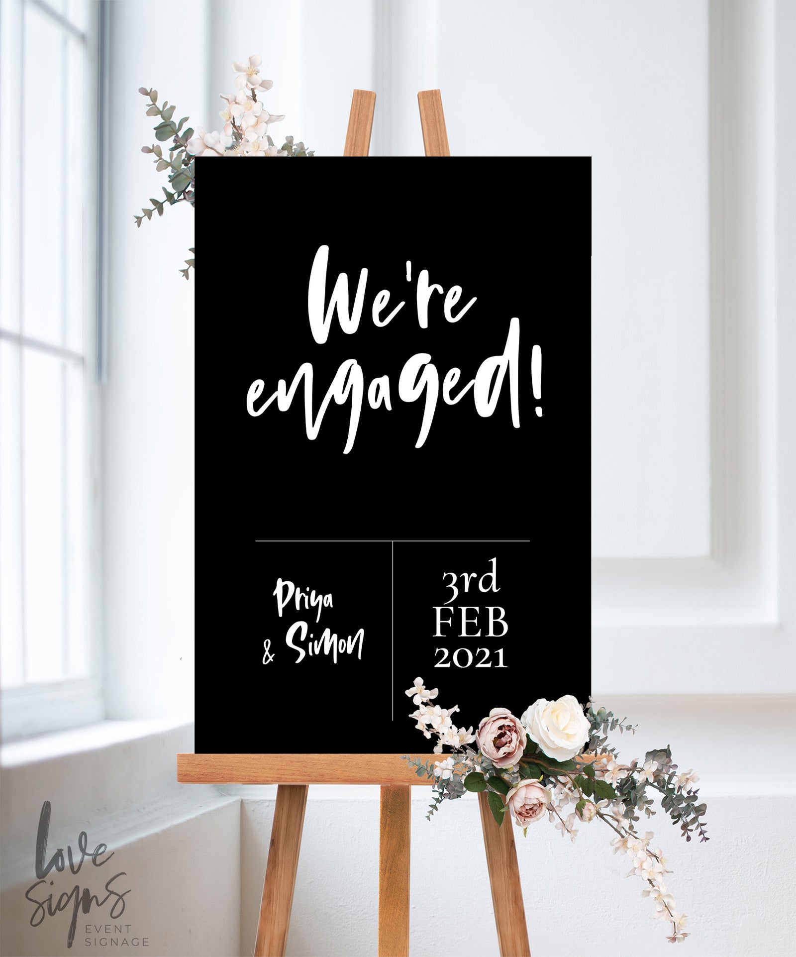 HANDWRITTEN MINIMALIST ENGAGEMENT WELCOME SIGN / BLACK (E125)
