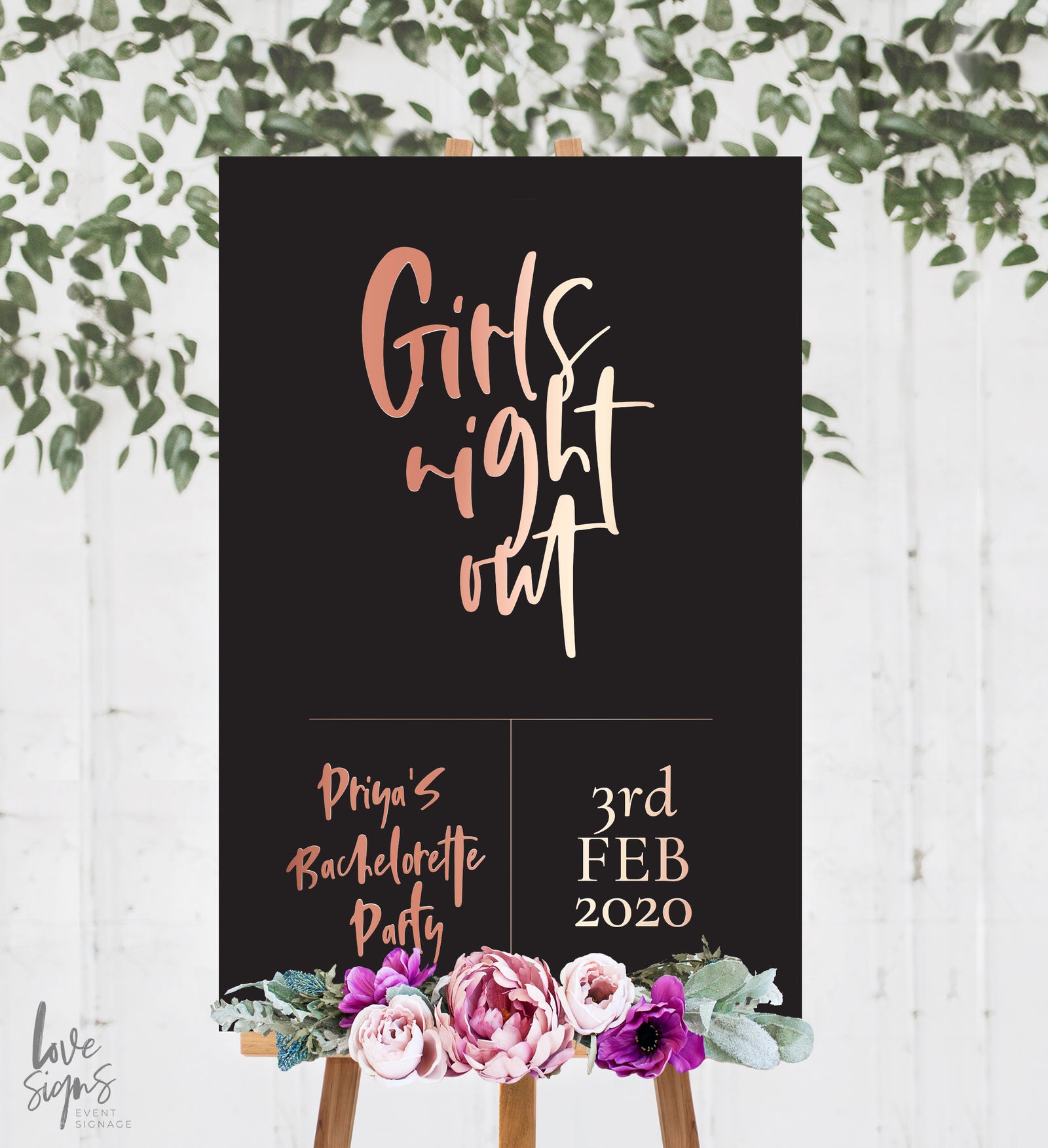 HANDWRITTEN "GIRLS NIGHT OUT" BACHELORETTE WELCOME SIGN / BLACK (B204)