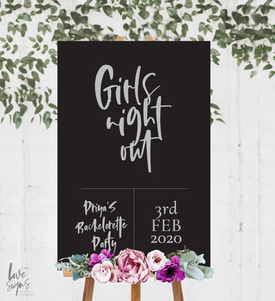 HANDWRITTEN "GIRLS NIGHT OUT" BACHELORETTE WELCOME SIGN / BLACK (B204)