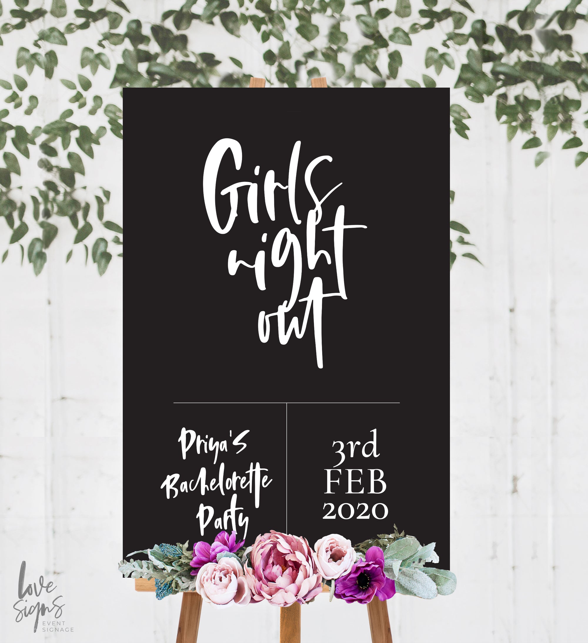HANDWRITTEN "GIRLS NIGHT OUT" BACHELORETTE WELCOME SIGN / BLACK (B204)