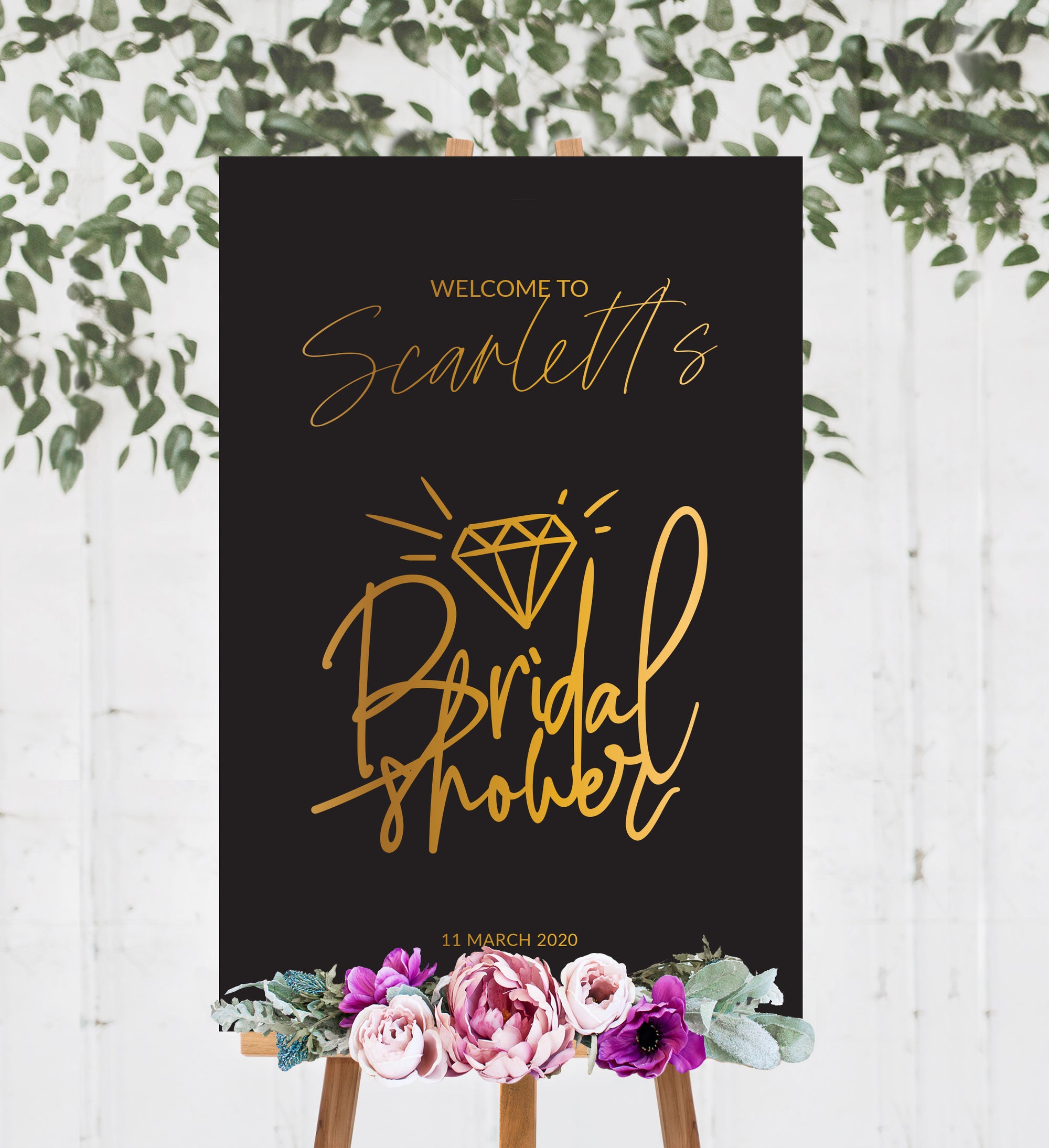 SCRIPT STYLE BRIDAL SHOWER WELCOME SIGN / BLACK (B206)
