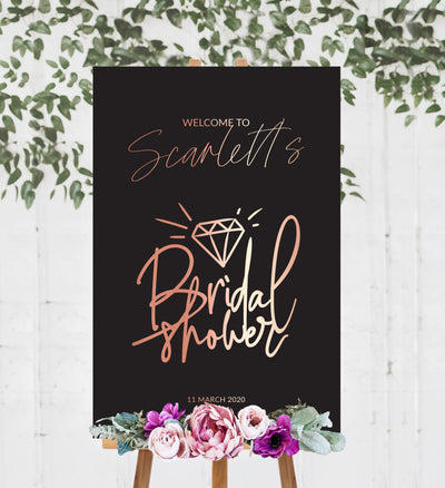 SCRIPT STYLE BRIDAL SHOWER WELCOME SIGN / BLACK (B206)
