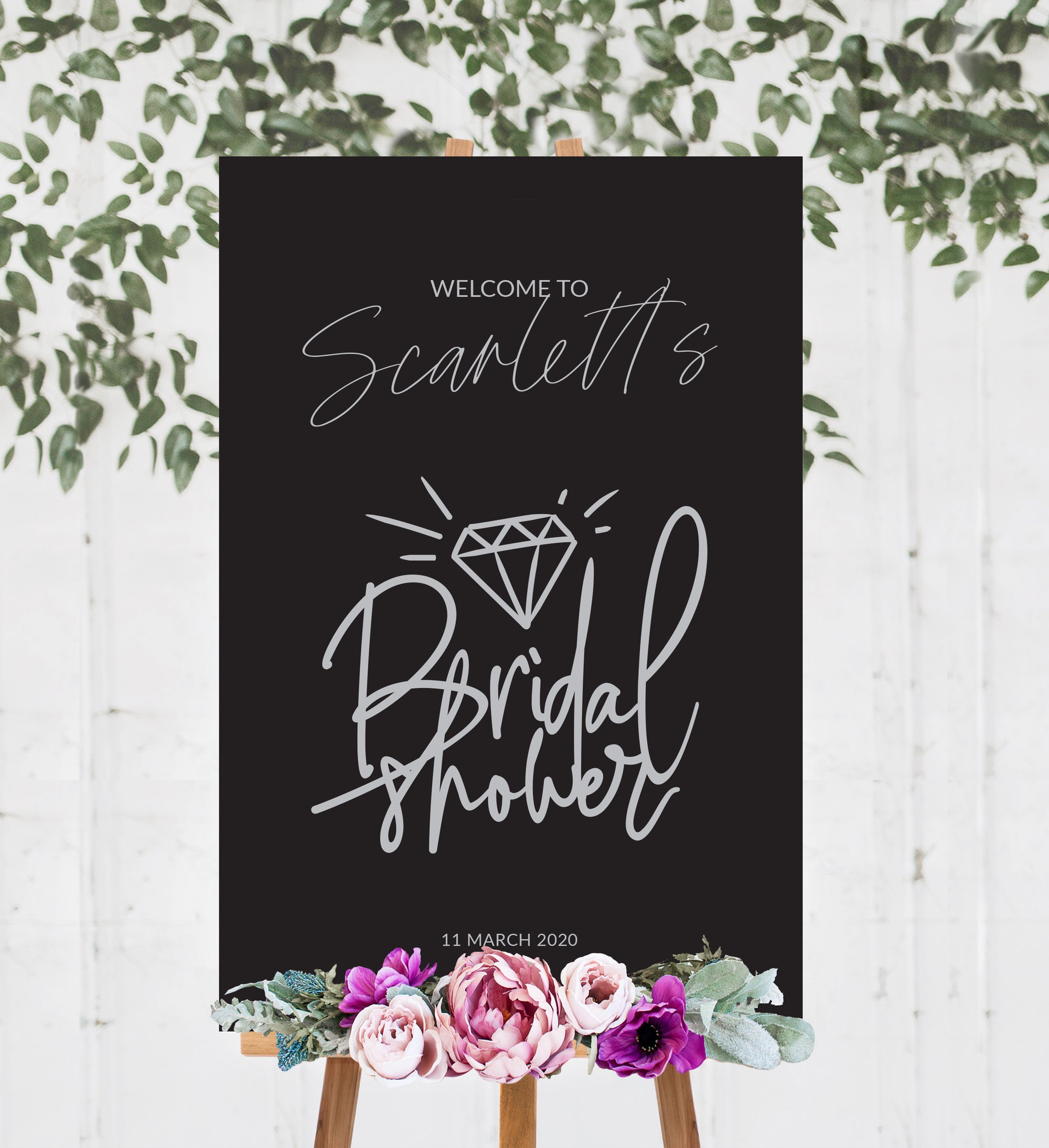 SCRIPT STYLE BRIDAL SHOWER WELCOME SIGN / BLACK (B206)