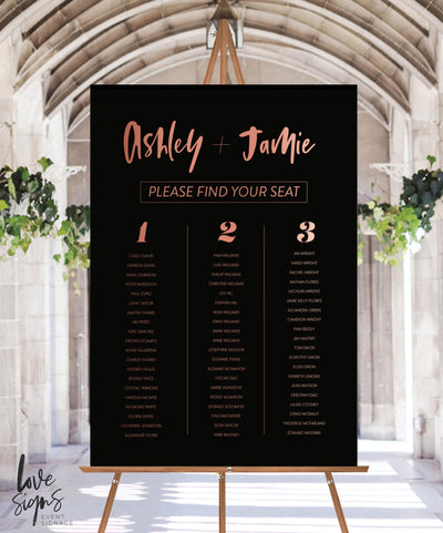 MODERN BRUSH WEDDING SEATING SIGN / BLACK ACRYLIC (S718) / 'PLEASE FIND YOUR SEAT'