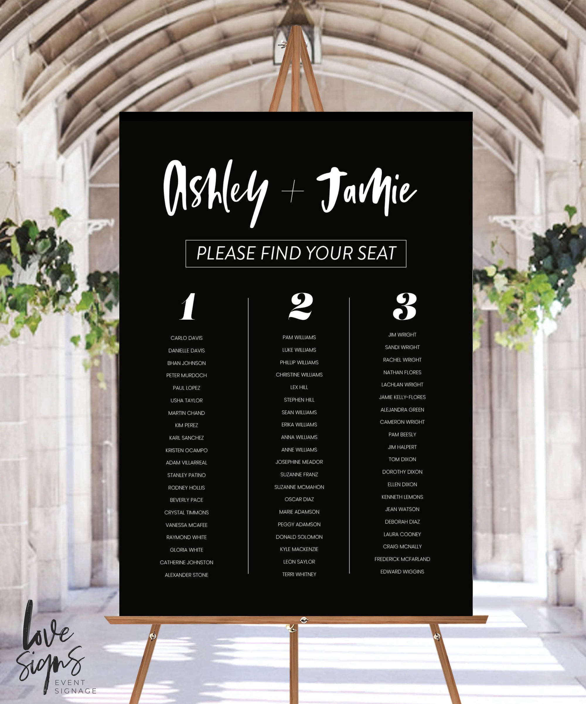 MODERN BRUSH WEDDING SEATING SIGN / BLACK ACRYLIC (S718) / 'PLEASE FIND YOUR SEAT'