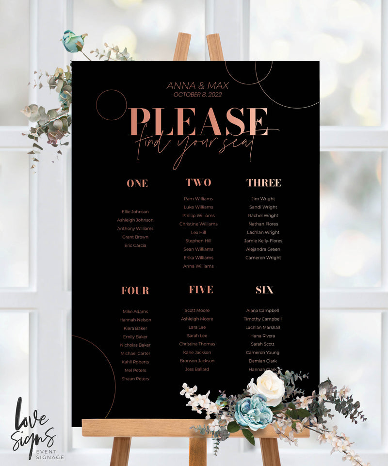 CLASSIC WEDDING SEATING SIGN / BLACK ACRYLIC (S719) / 'PLEASE FIND YOUR SEAT'