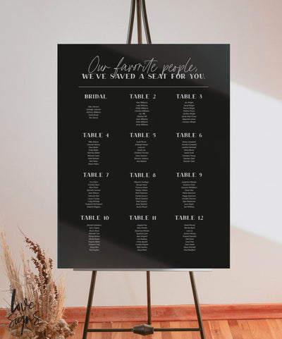 ELEGANT WEDDING SEATING SIGN / BLACK ACRYLIC (S721) / 'OUR FAVOURITE PEOPLE'