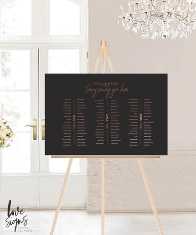 ELEGANT WEDDING SEATING SIGN / BLACK ACRYLIC (S725) / 'FANCY SEEING YOU HERE'