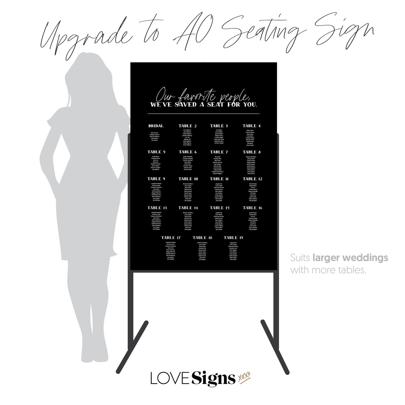 A0 Seating Wedding Sign (Matte Black Sign)