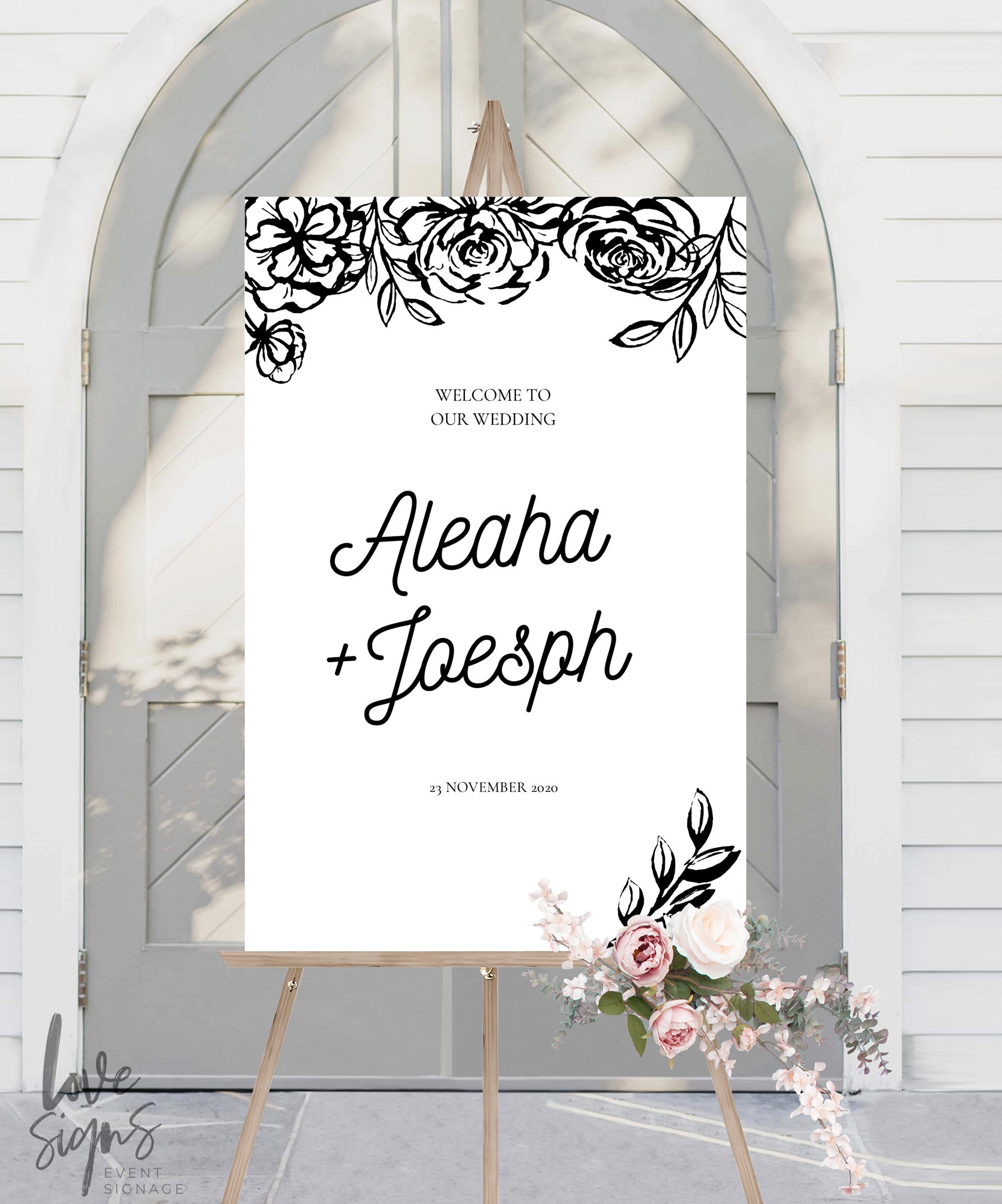 ELEGANT FLORAL WEDDING WELCOME SIGN / WHITE (W319)