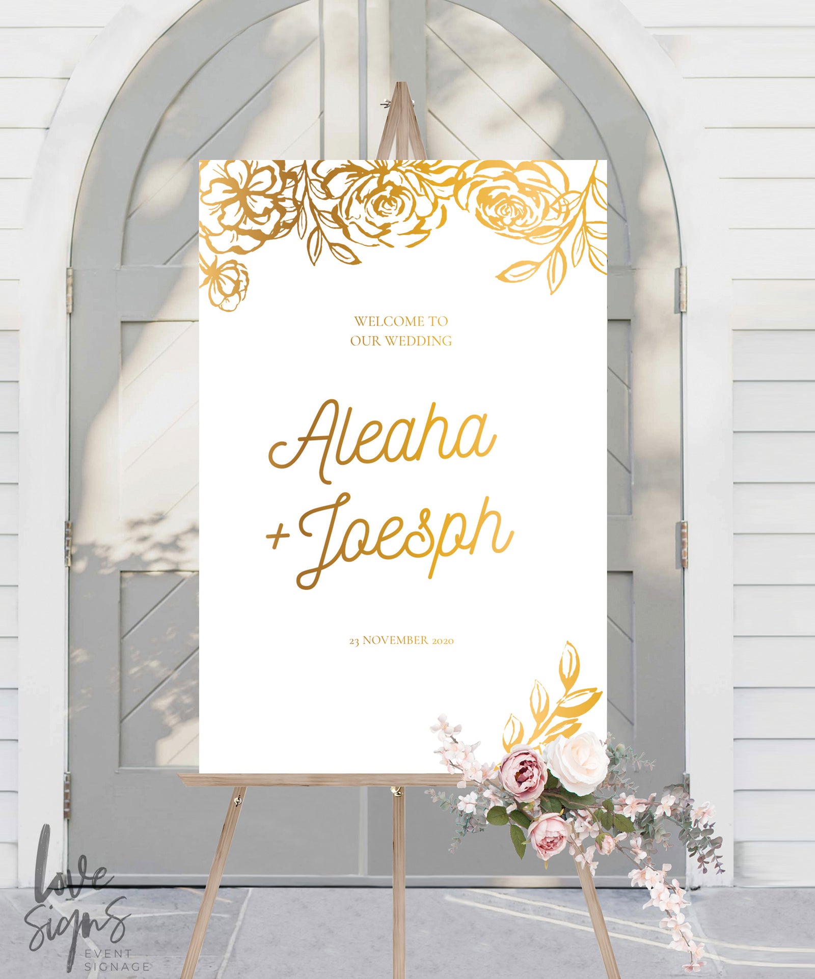ELEGANT FLORAL WEDDING WELCOME SIGN / WHITE (W319)