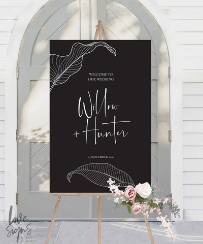 BOHO BOTANICAL WEDDING WELCOME SIGN / BLACK (W320)