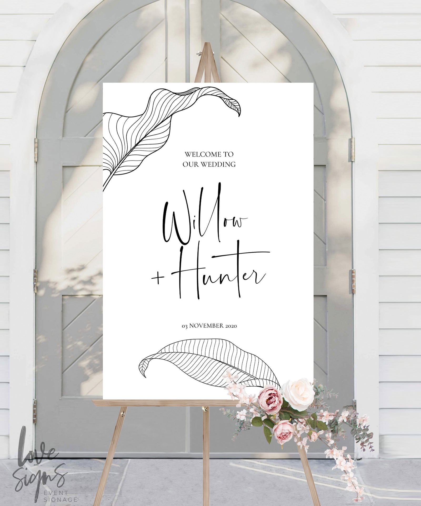 BOHO BOTANICAL WEDDING WELCOME SIGN / WHITE (W320)