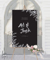 FLORAL BRUSH WEDDING WELCOME SIGN / BLACK (W323)